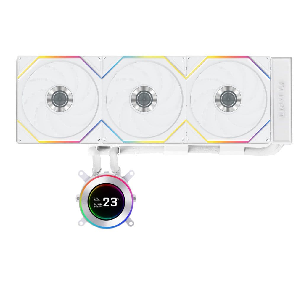 Lian Li - Hydroshift II 360 TL RGB Liquid CPU Cooler - 360mm AIO 3X 120 RGB Fans 2.1" IPS LCD Screen LGA 1851/1700, AMD AM5/AM4 - White