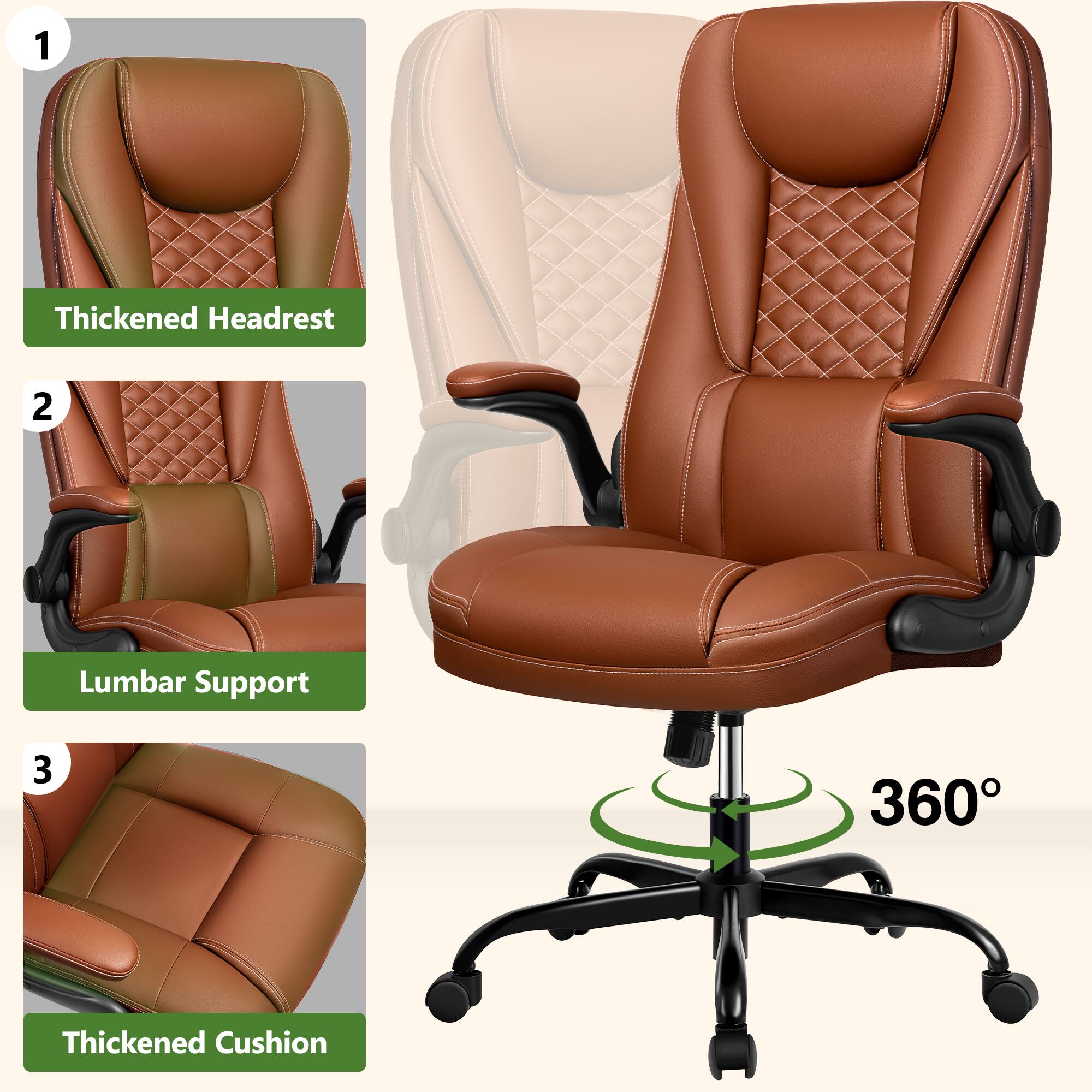 1. Thickened Headrest  
2. Lumbar Support  
3. 360° Thickened Cushion