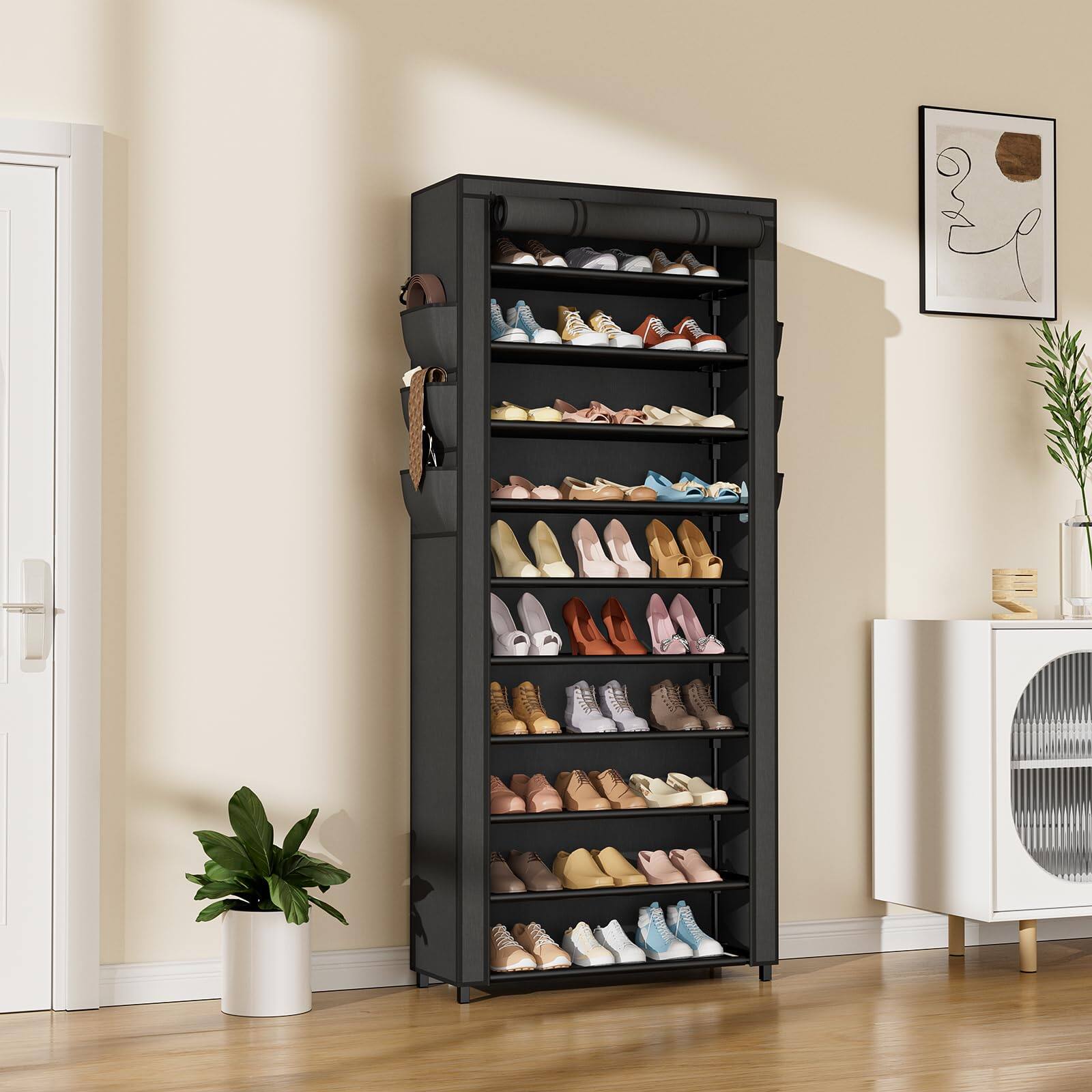 Alt View 1. ThinkLink Electronic - Vertical Narrow Shoe Rack Organizer Tall For Closet Entryway Non-woven Cover Shelf Holds 36- Free Standing - White 10 Tiers.