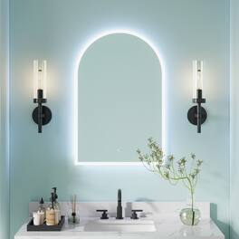 WELLFOR - 24 inx36 in Frameless Arched Bathroom Mirror with LED Lights & Anti-Fog, Wall-Mounted Vanity Mirrors with Dimmable - Chrome