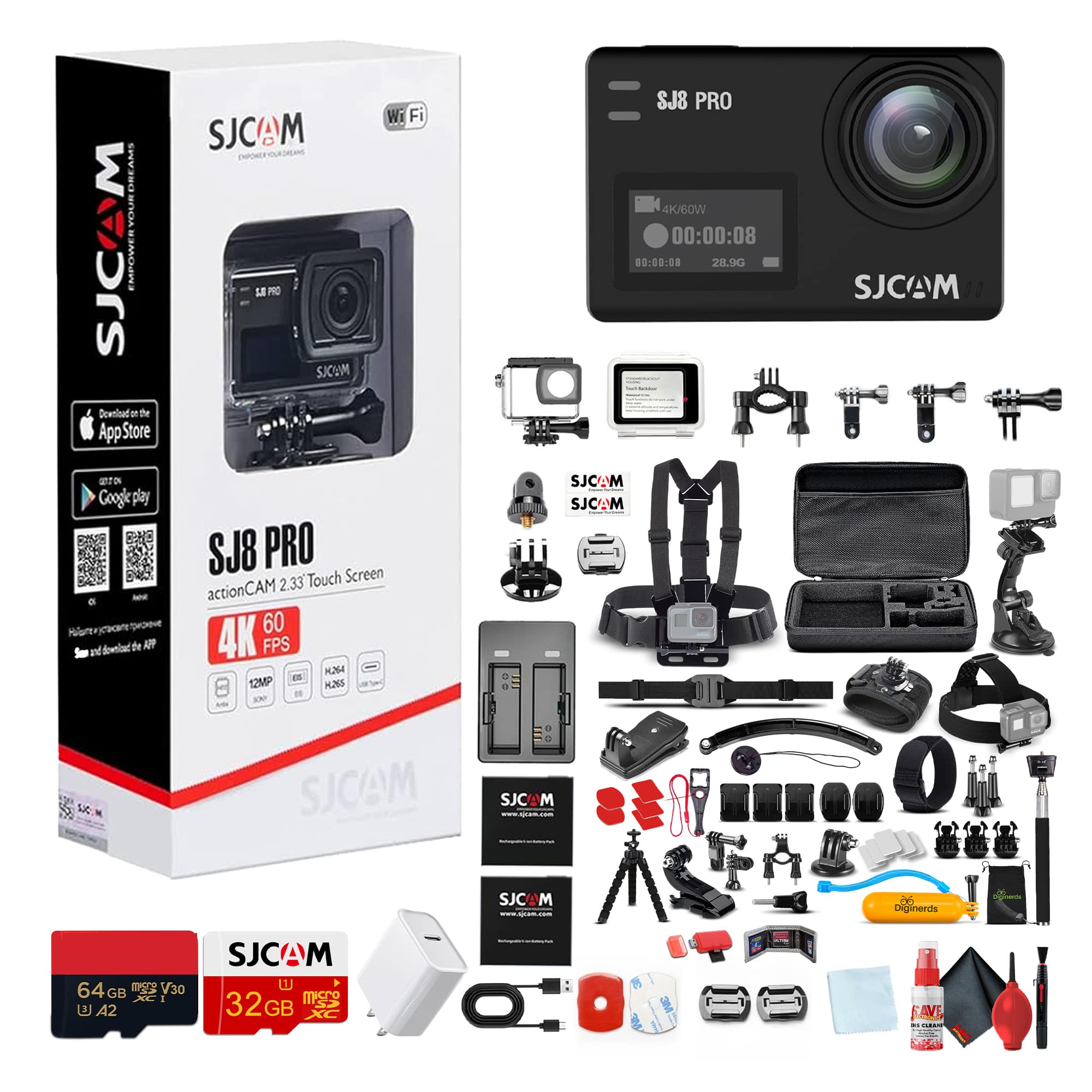 SJCAM - SJ8 Pro 4K UHD Action Camera Accessory Bundle