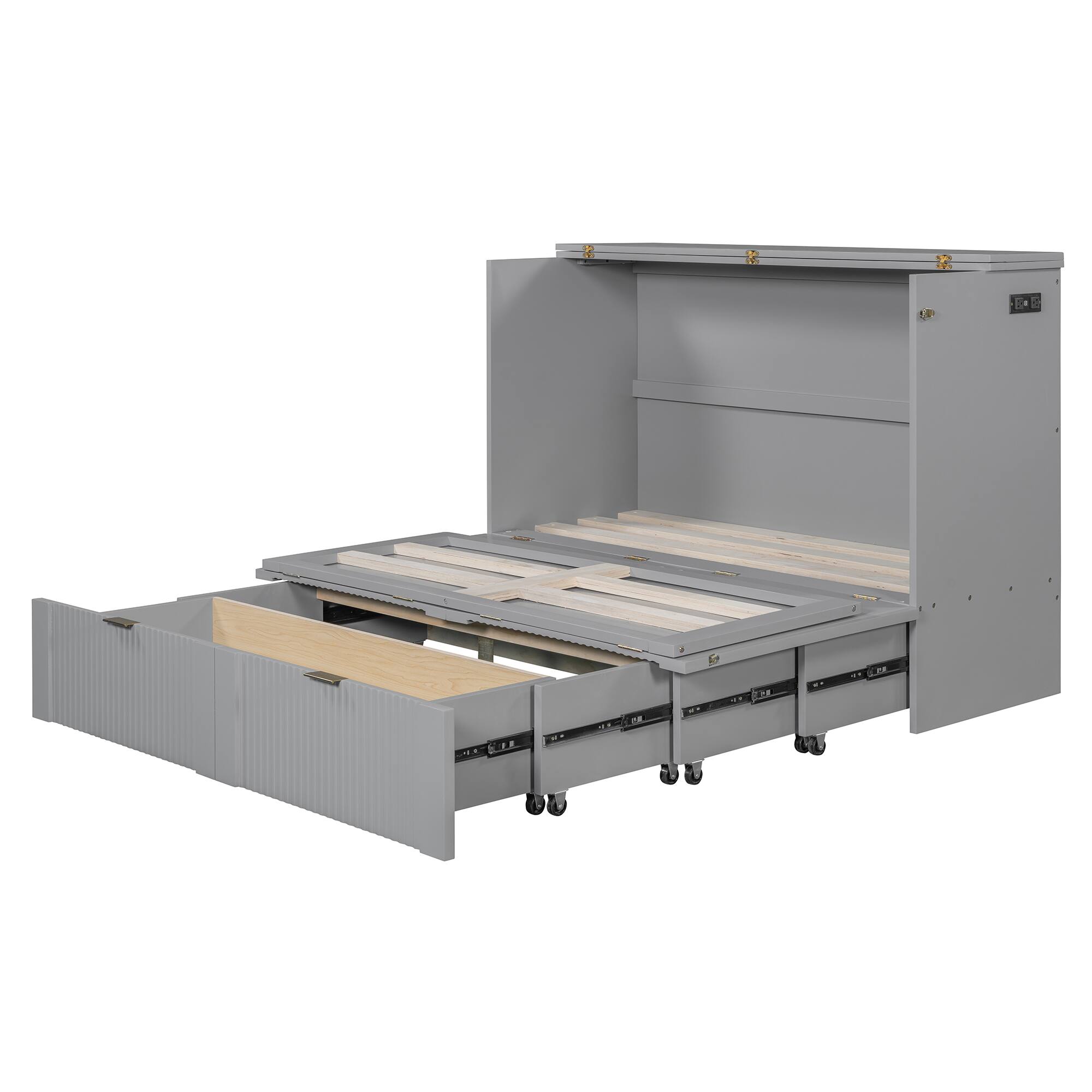 Alt View 8. Tiramisubest - Full Size Murphy Bed with Drawer, Sockets, USB & Pulley, Gray - Gray.