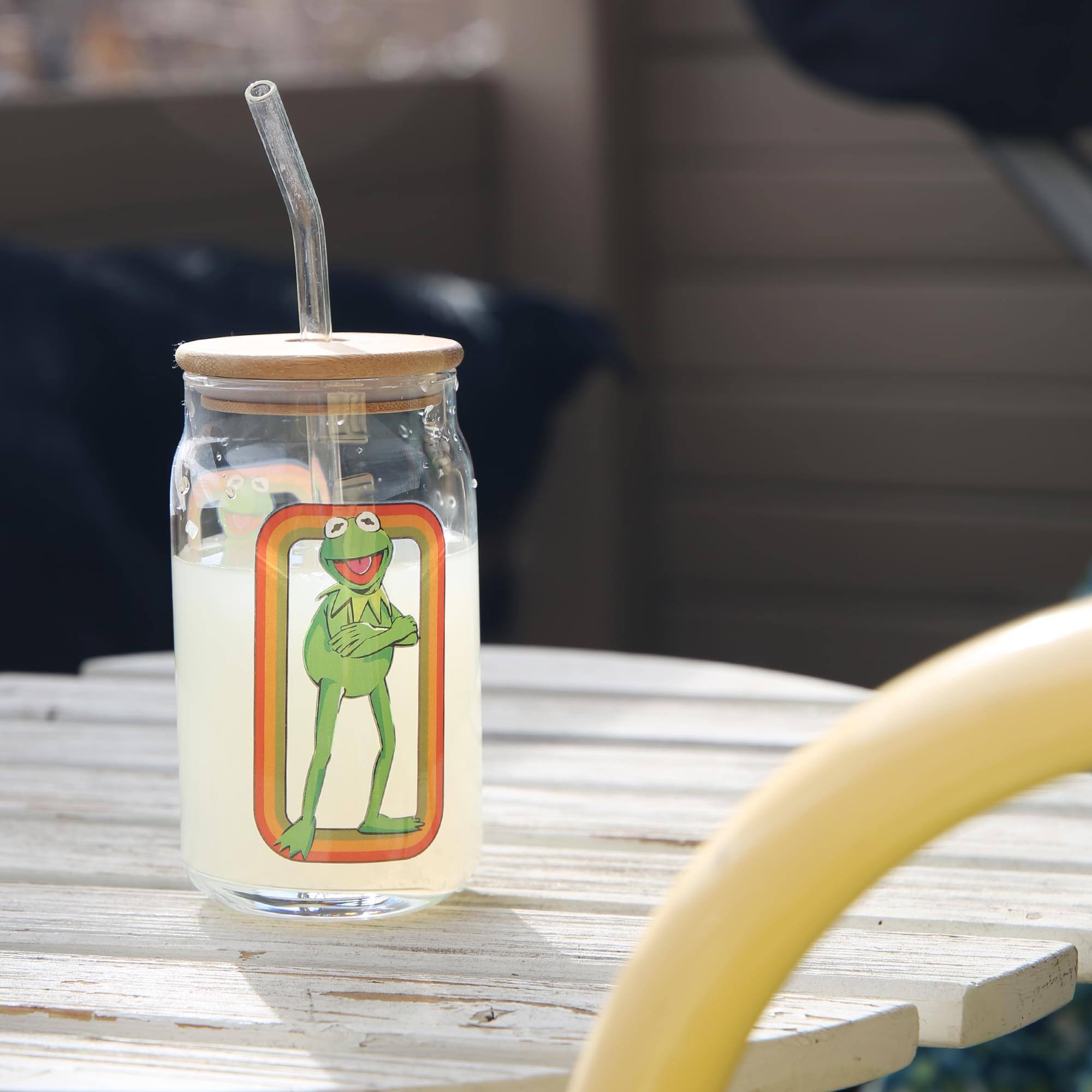 Alt View 10. Silver Buffalo - The Muppets Kermit the Frog 16-Ounce Glass Tumbler With Bamboo Lid and Straw - Green.