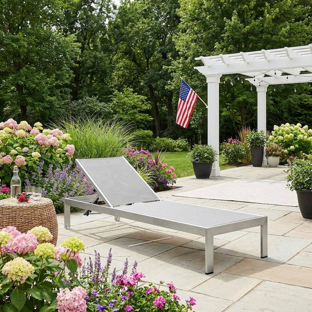 Left. Outdoor Escape - Aluminum Patio Lounge Chair With Adjustable Backrest For Outdoor Use - Gray.