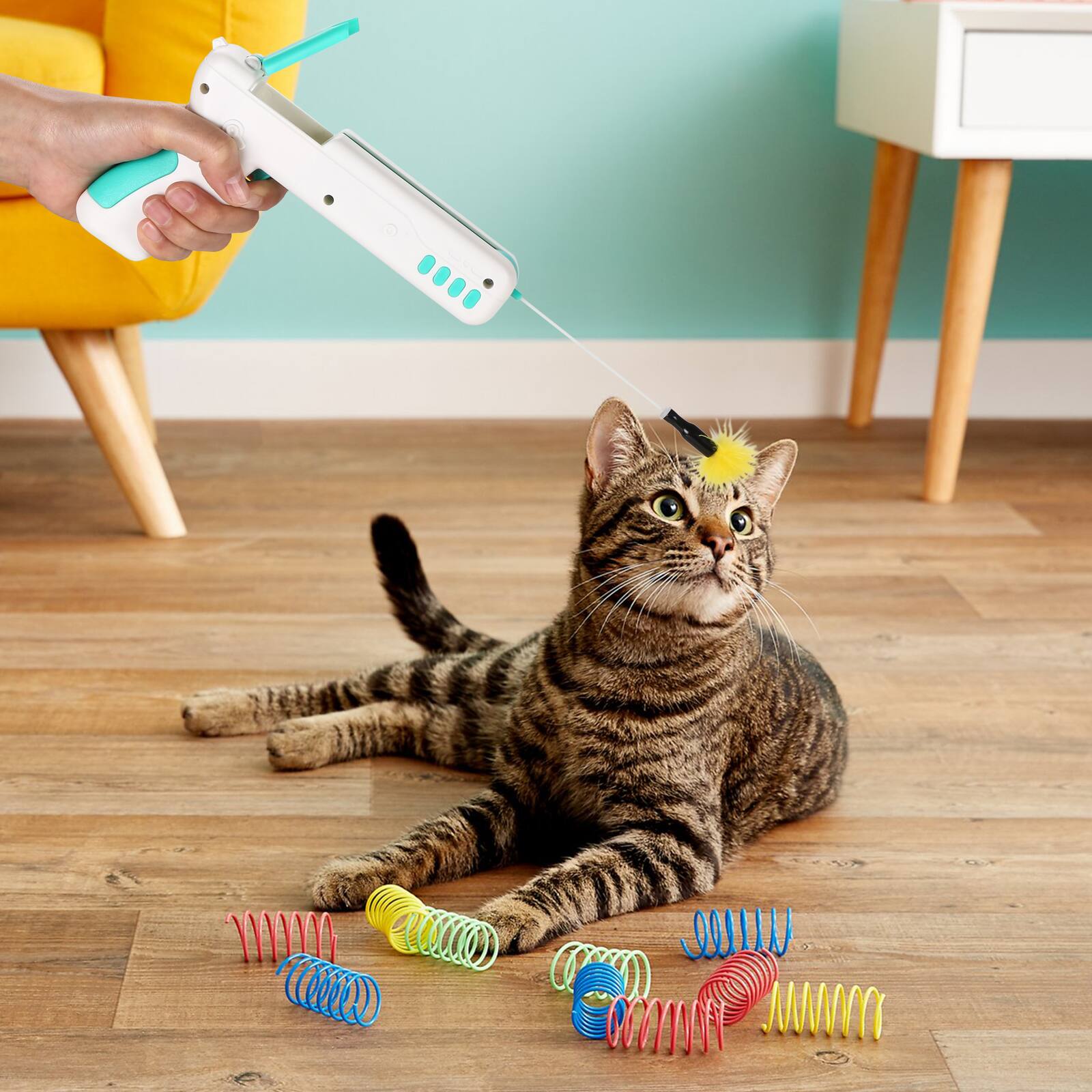 Alt View 4. Ownpets - Interactive Cat Toy Gun Cat Stick Toy with Ball & Feather - Blue.