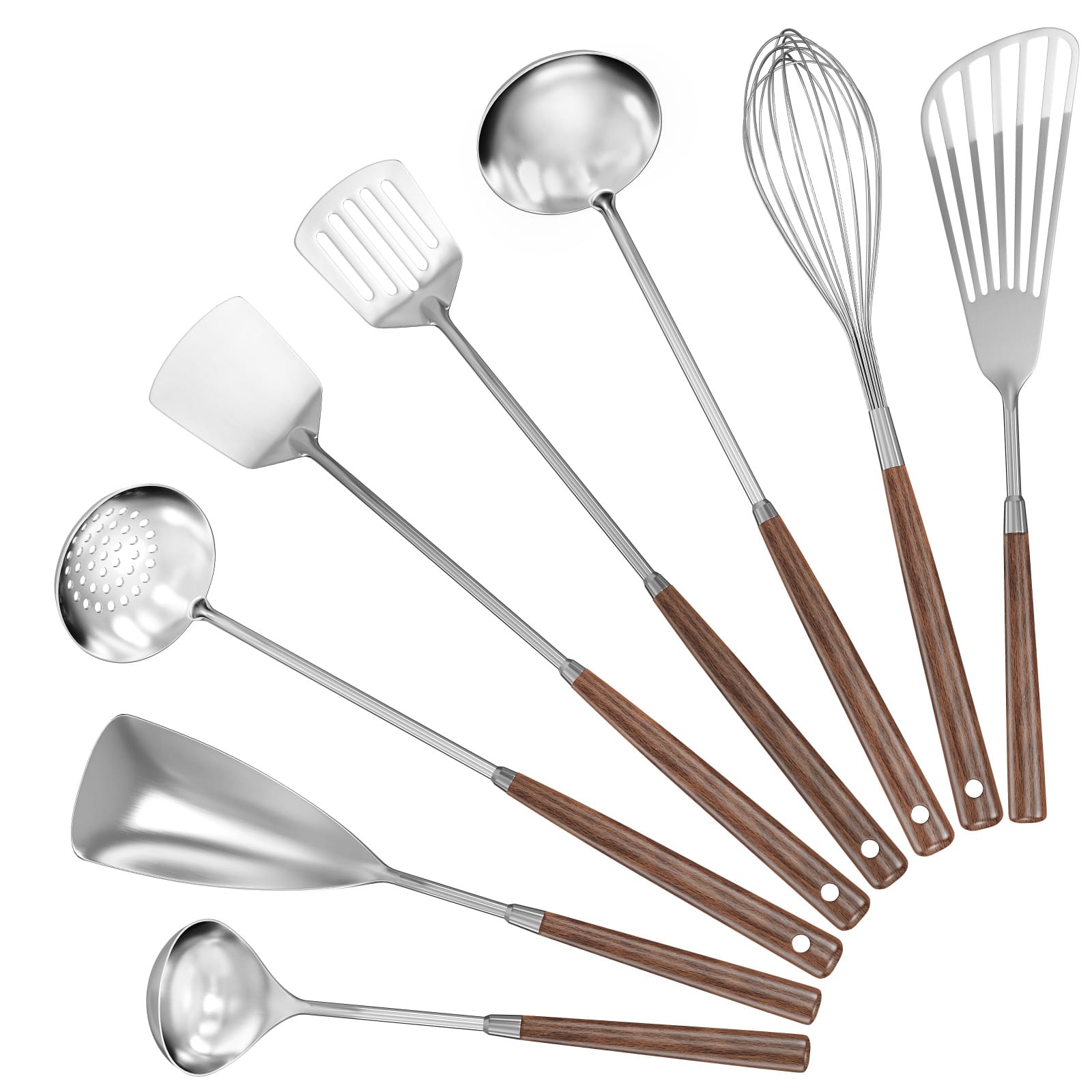 Sugift - 8-Piece 304 Stainless Steel Cooking Utensil Set with Heat-Resistant Wooden Handles - Silver price history on PriceWatchPro