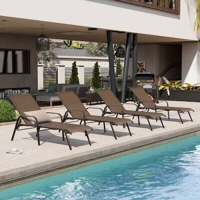 Angle. Crestlive Products - Crestlive Products Set of 2 Brown Metal Frame Adjustbale Chaise Lounge Chair with Texteline Sling Seat - Brown.