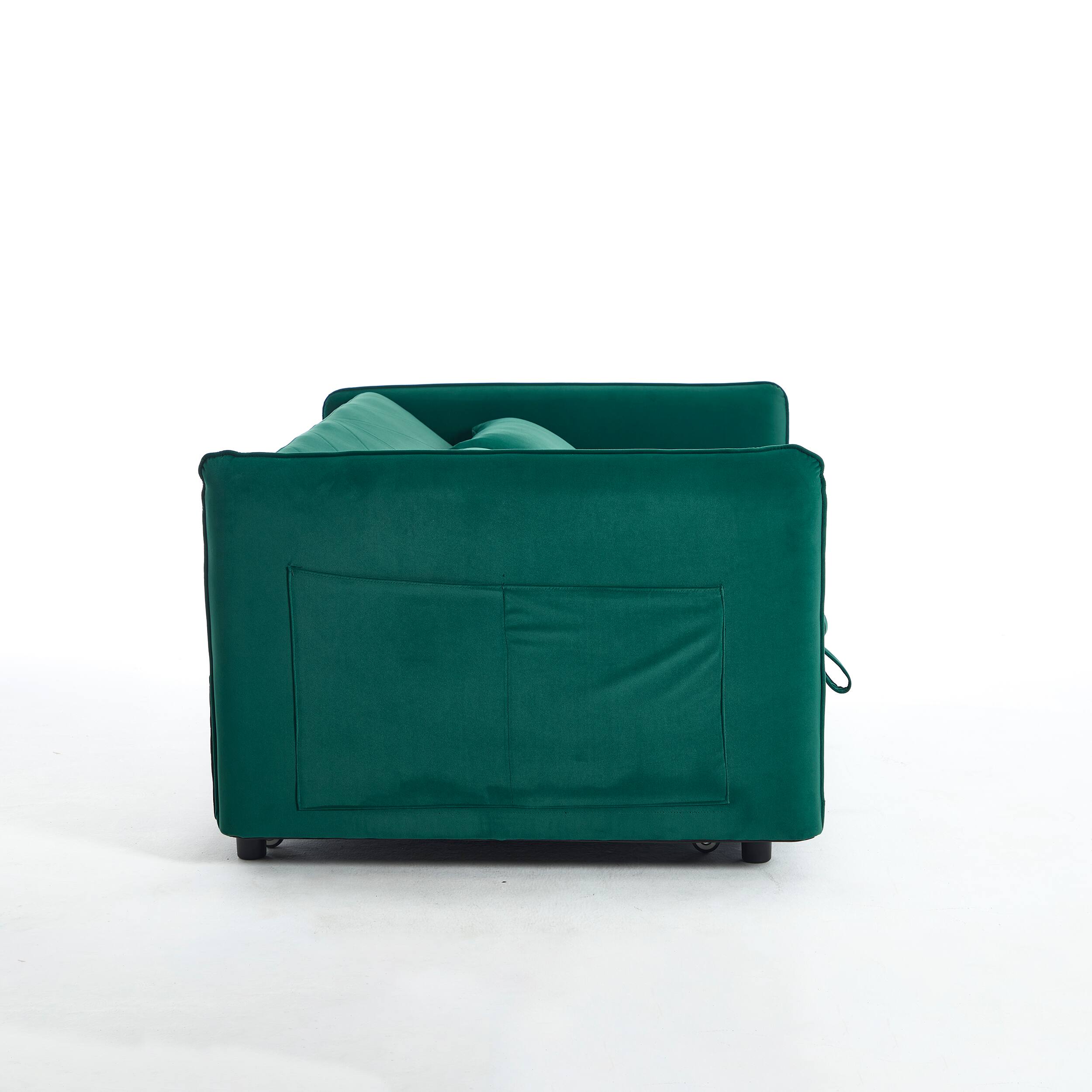 Alt View 7. Tiramisubest - 3 in 1 Convertible Sleeper Futon Sofa Bed,55" Velvet Loveseat with 2 Pillows,Reclining Backrest & Side Pockets,Green - Green.