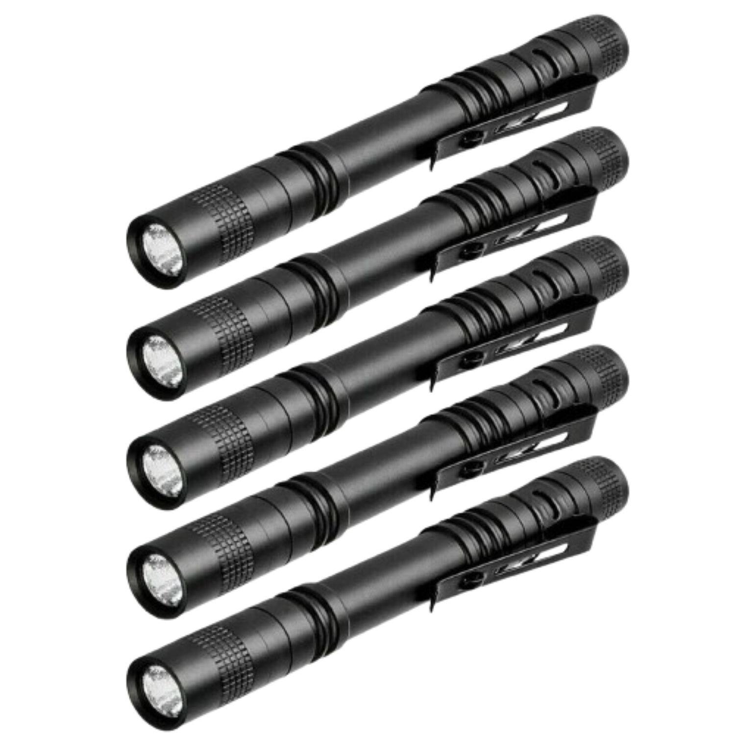 Front. Home Collection - 5Pcs LED Flashlight Portable Pen Torch Lamp with Clip Mini Pocket Penlight Set.