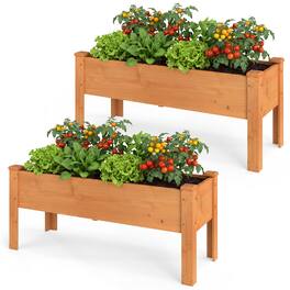 Costway - 2 PCS Wooden Raised Garden Bed with Legs, Drainage Holes, Natural Fir Garden Box - Orange