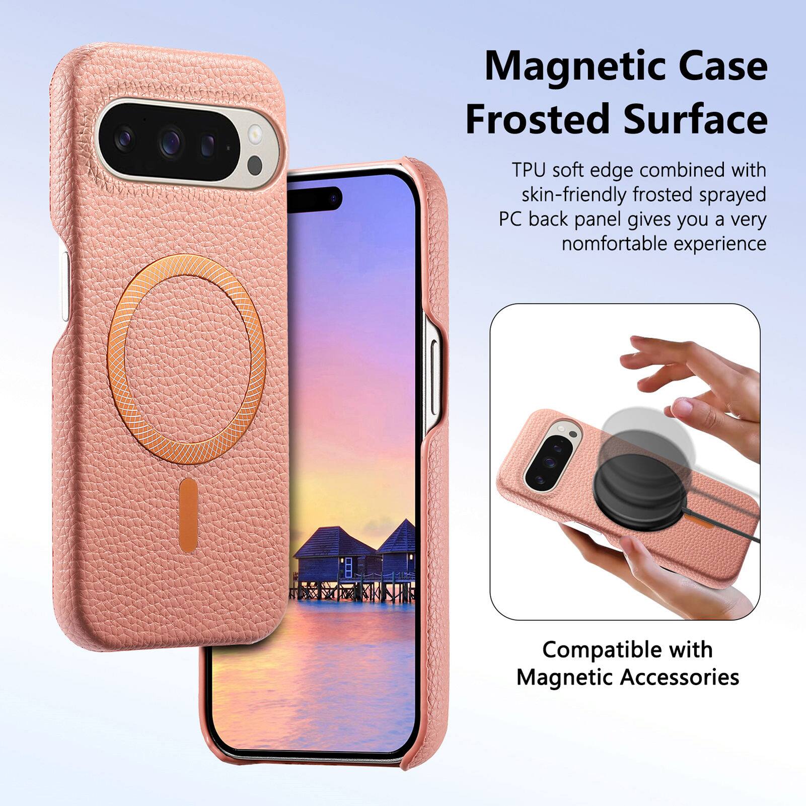 Magnetic Case Frosted Surface  
TPU soft edge combined with skin-friendly frosted sprayed PC back panel gives you a very comfortable experience  
Compatible with Magnetic Accessories