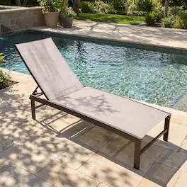 Crestlive Products - Brown Steel Frame Stationary Chaise Lounge Chair Textilene Mesh Seat - Beige