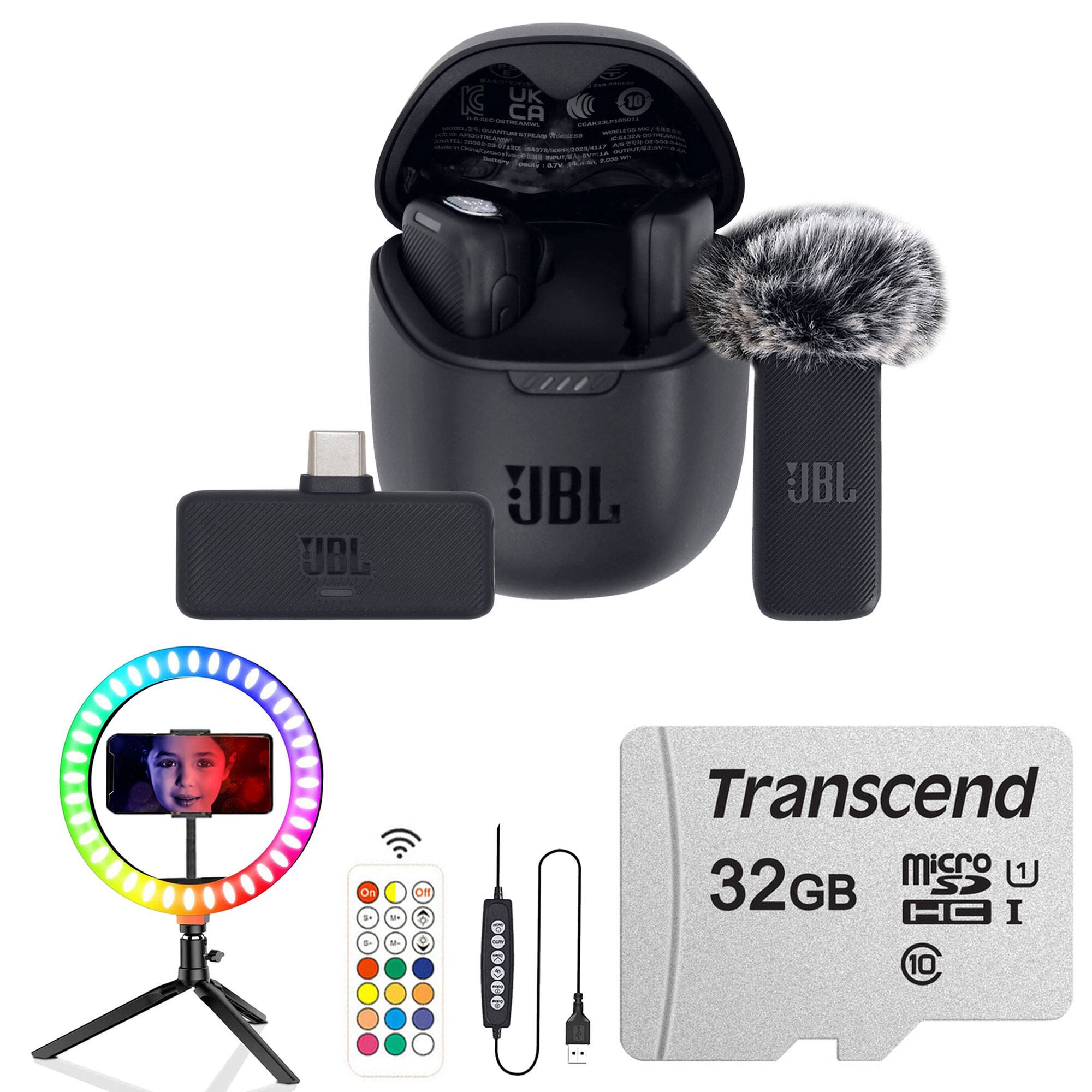 JBL - Quantum Stream Wireless Clip-On Mic System for USB-C Devices Podcasting Kit - Black