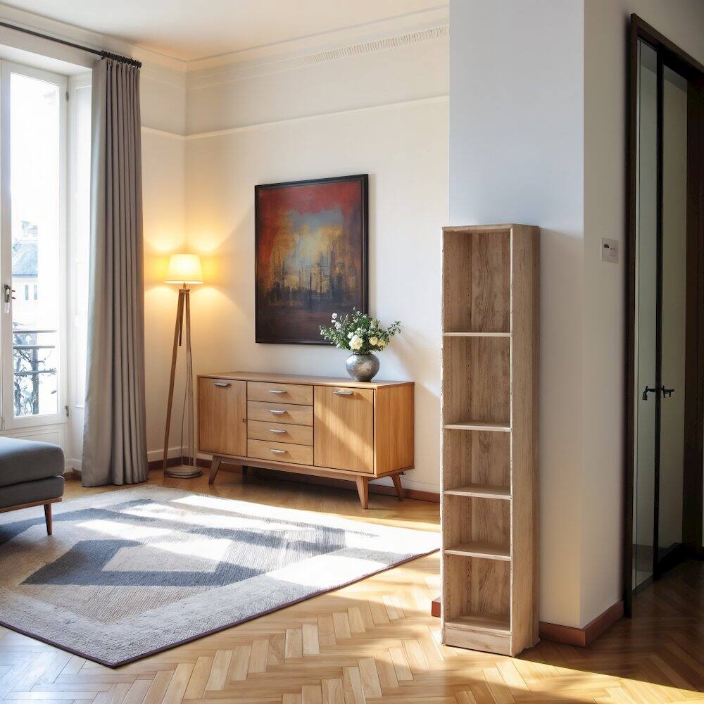 Alt View 1. FurniFact - Tall Narrow Book Shelf - Compact Small Bookshelf with 5 Shelves - Brown.