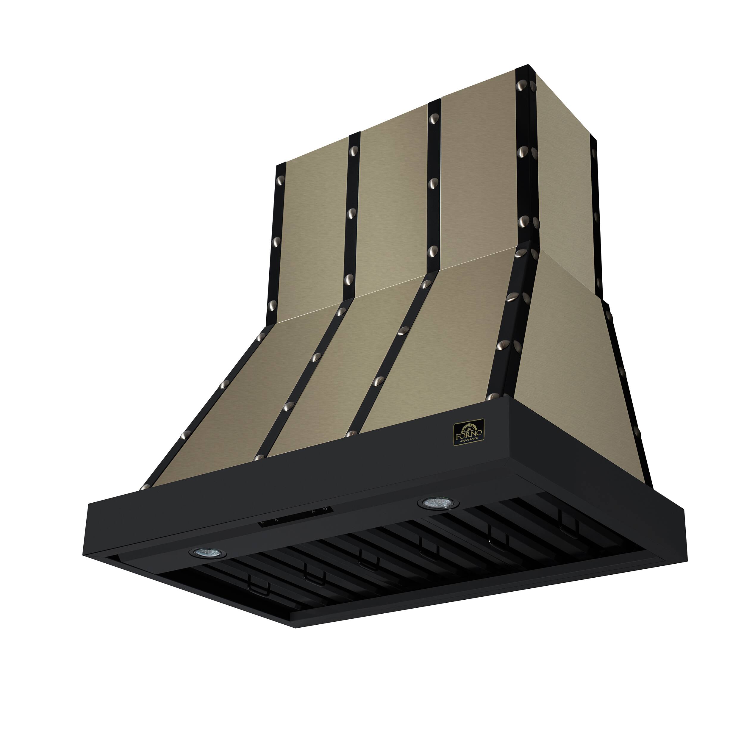 Angle. Forno Appliances - Ambassador 36" Wall Mount Range Hood with Touch Controls, LED Lighting and Remote Control - Black with Copper Trim - Black/Copper.