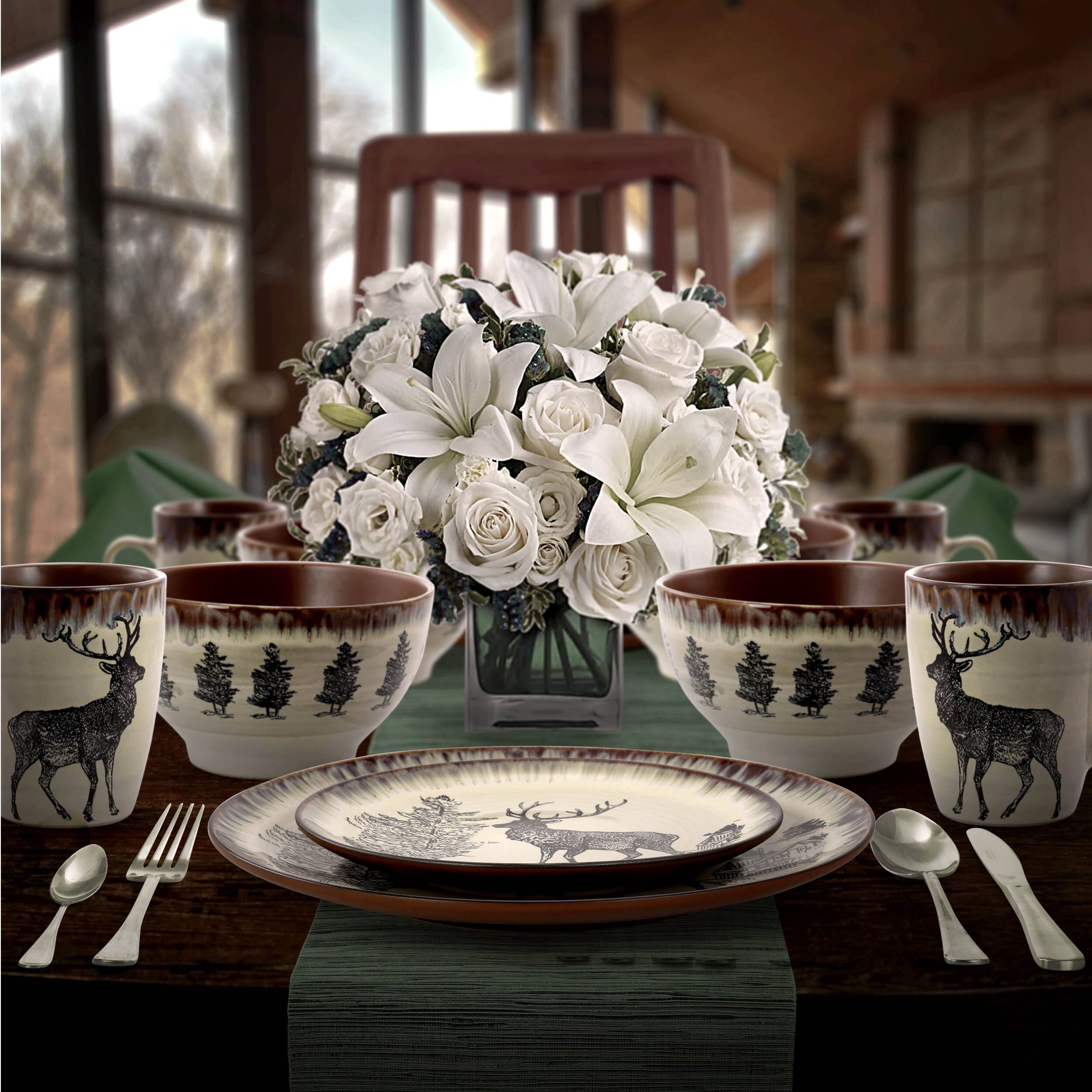 Alt View 7. Elama - Elama Majestic Elk 16 Piece Luxurious Stoneware Dinnerware with Complete Setting for 4 - Taupe and Brown.