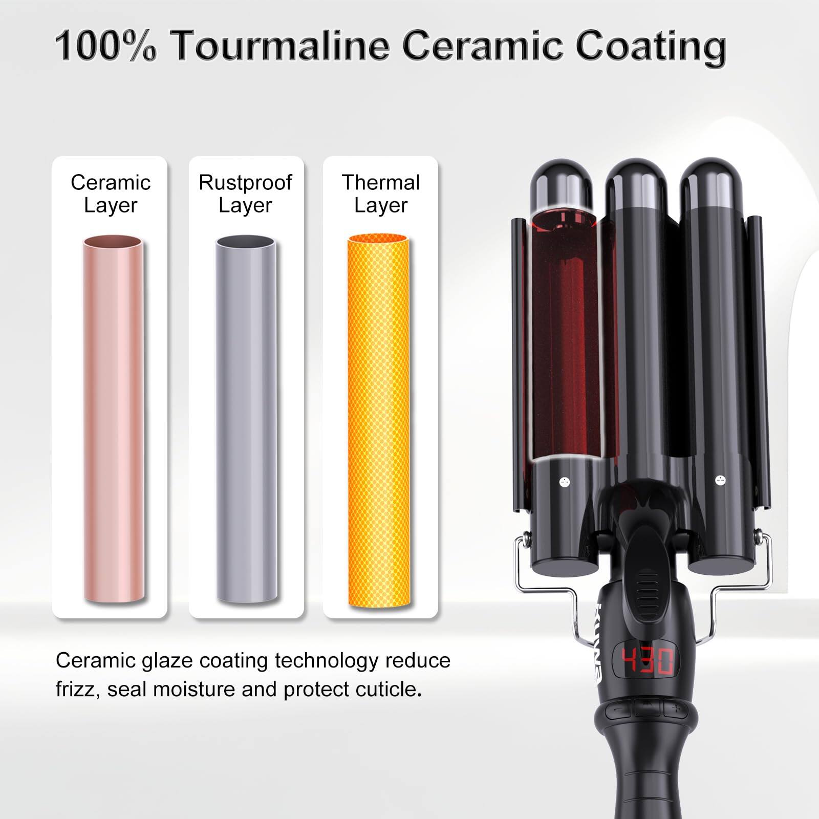 100% Tourmaline Ceramic Coating

Ceramic Layer  
Rustproof Layer  
Thermal Layer  

Ceramic glaze coating technology reduce frizz, seal moisture and protect cuticle.