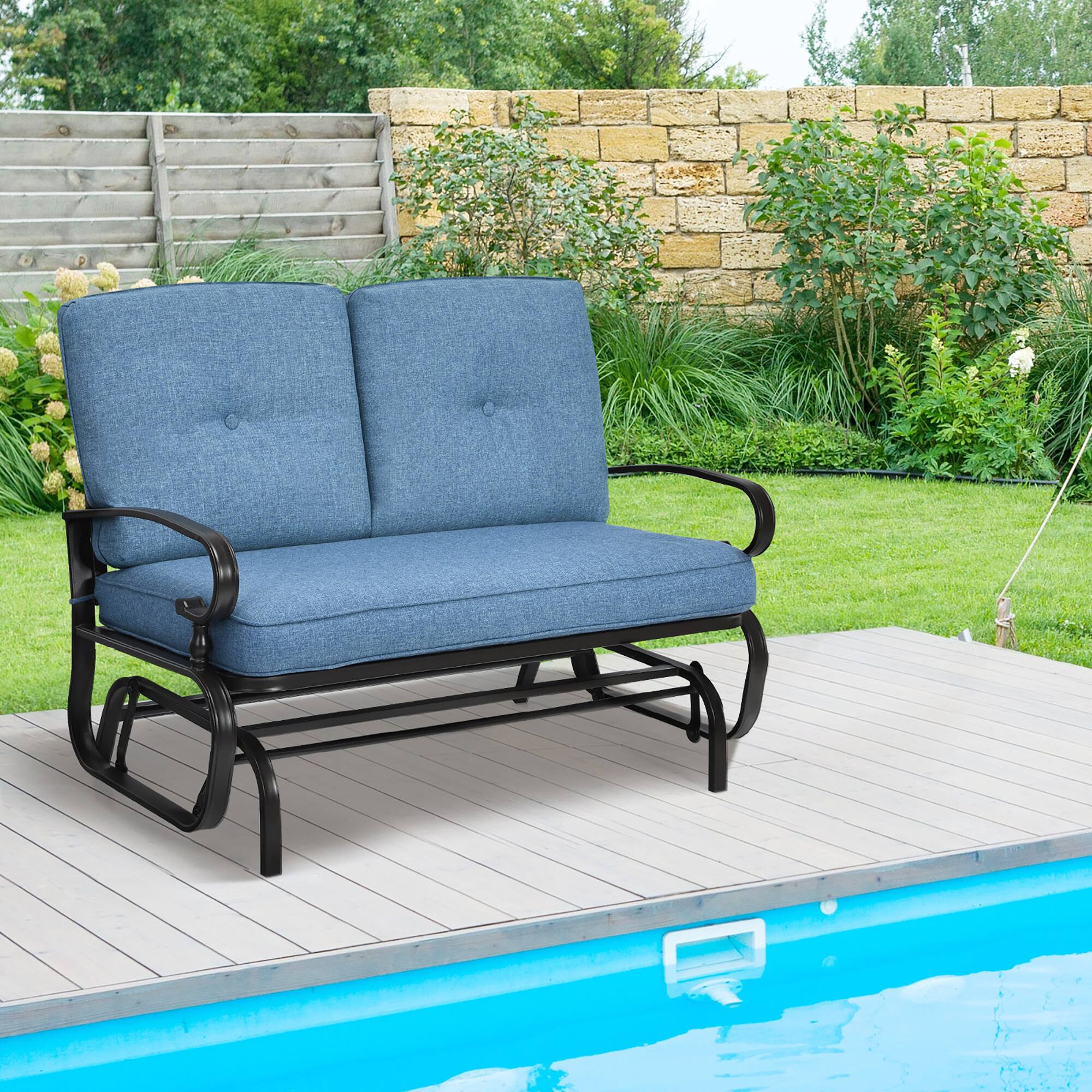 Alt View 1. Costway - Costway 2-Person Outdoor Swing Glider Chair Bench Loveseat Cushioned Sofa - Blue.