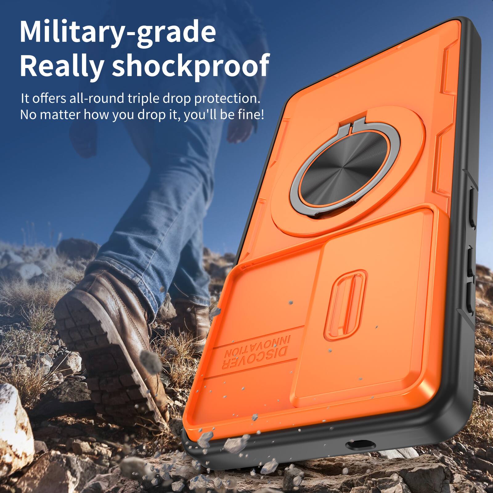 Military-grade Really shockproof.  
It offers all-round triple drop protection.  
No matter how you drop it, you'll be fine!  

TION: DISCOVER