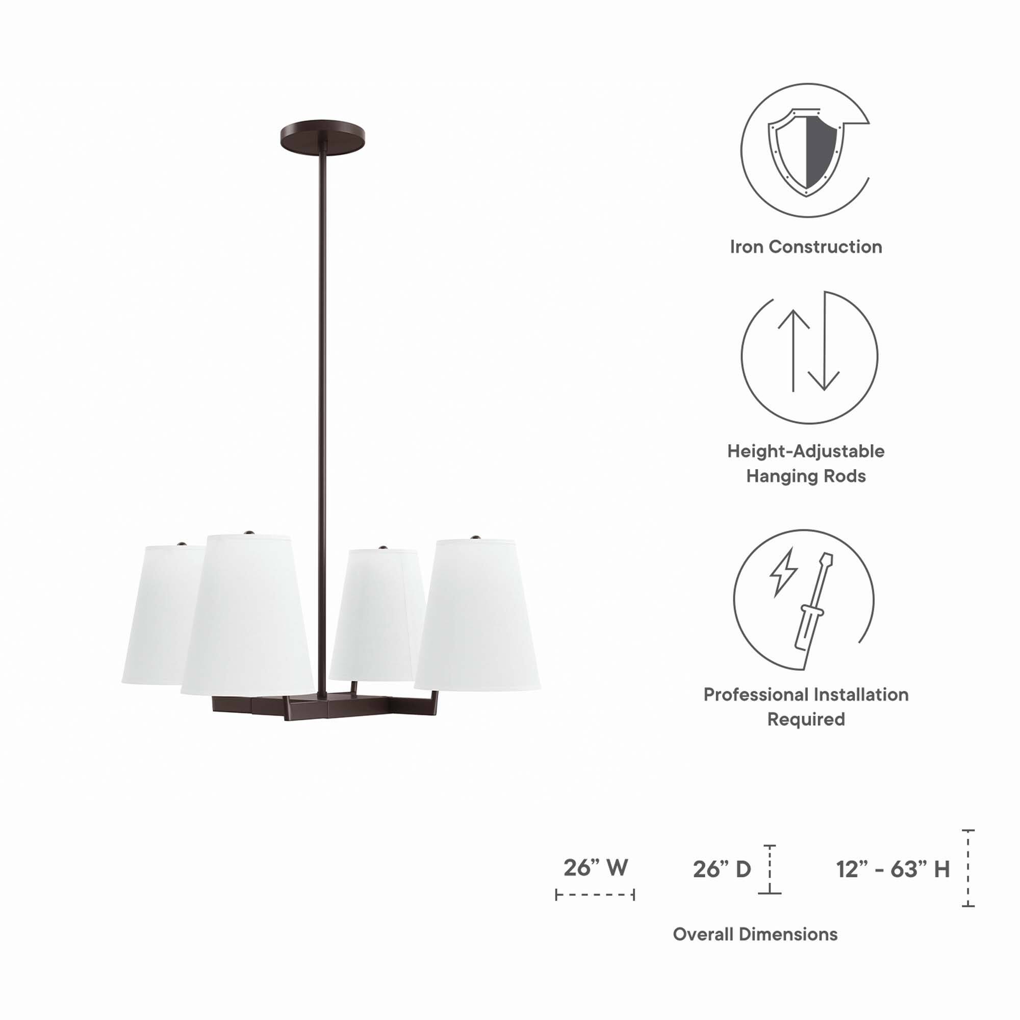 Iron Construction  
Height-Adjustable Hanging Rods  
Professional Installation Required  

Overall Dimensions:  
26" W x 26" D x 12" - 63" H