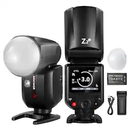 Neewer - 2.4G TTL Round Head Flash for Canon - 76Ws HSS Speedlite with 2 Modeling Lamps & TTL/M Toggle