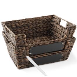 Casafield - 2pk Seagrass Water Hyacinth Pantry Baskets with Handles - Wide Kitchen Bins - Espresso - Hyacinth