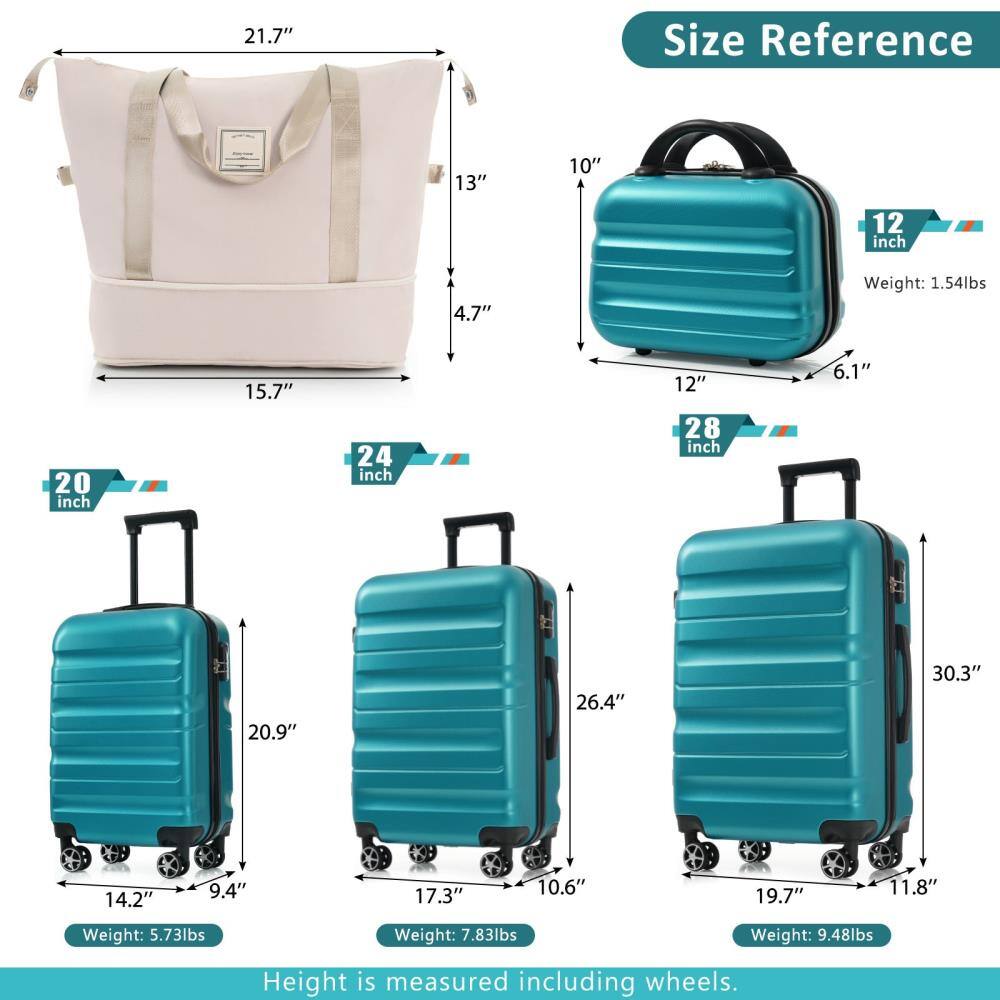 **Size Reference**

- **20 inch**
  - Height: 20.9"
  - Width: 14.2"
  - Depth: 9.4"
  - Weight: 5.73lbs

- **24 inch**
  - Height: 26.4"
  - Width: 17.3"
  - Depth: 10.6"
  - Weight: 7.83lbs

- **28 inch**
  - Height: 30.3"
  - Width: 19.7"
  - Depth: 11.8"
  - Weight: 9.48lbs

- **12 inch**
  - Height: 10"
  - Width: 12"
  - Depth: 6.1"
  - Weight: 1.54lbs

- **21.7"**
  - Height: 13"
  - Width: 15.7"
  - Depth: 4.7"

*Height is measured including wheels.*