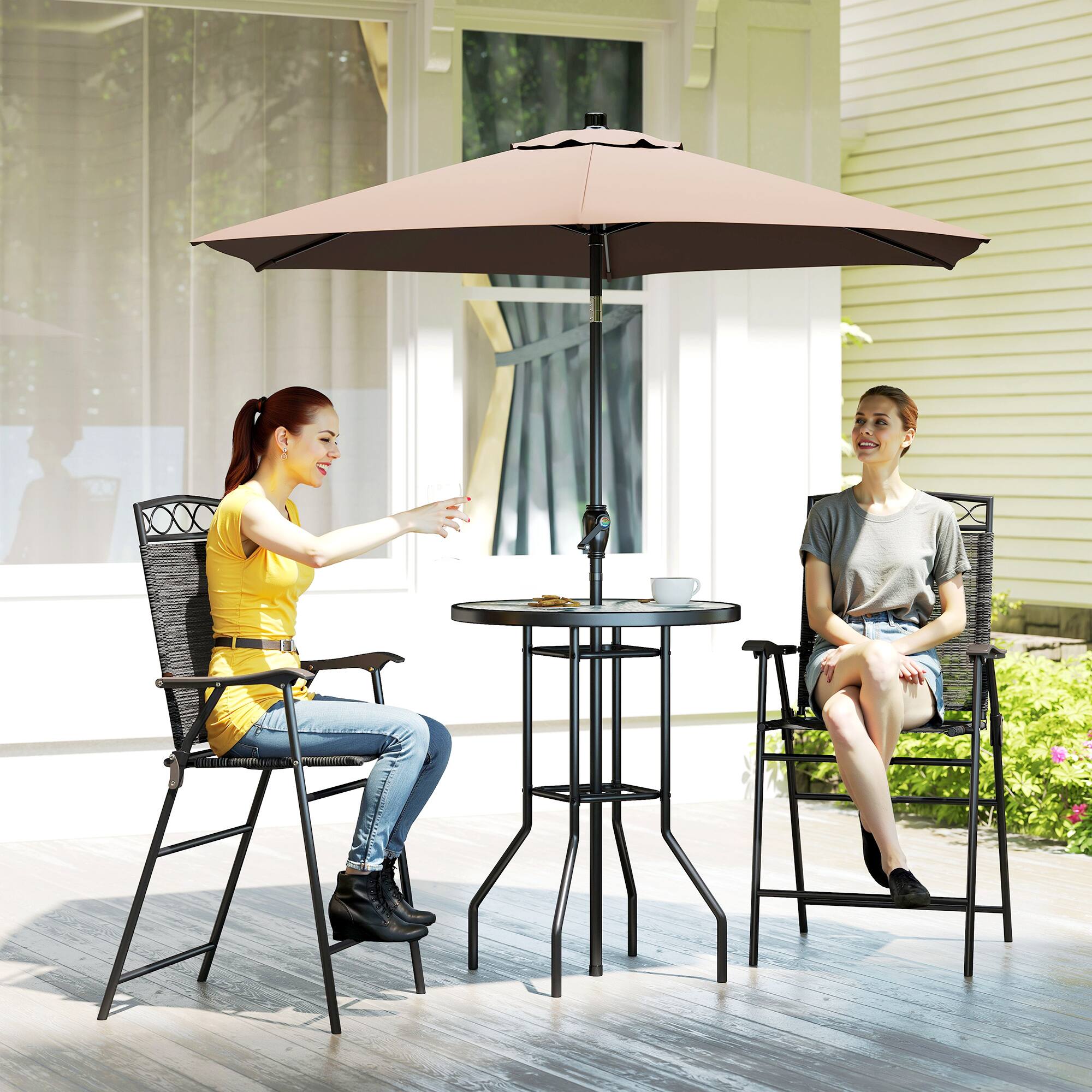Alt View 8. Outsunny - 4 Piece Outdoor Patio Dining Furniture Set, 2 Folding Chairs, Adjustable Angle Umbrella - Black.