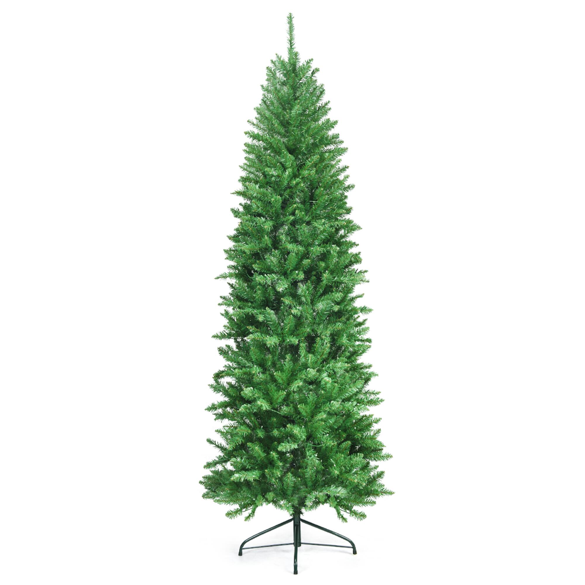 Alt View 3. Gymax - Gymax 7 ft Pre-lit Pencil Christmas Tree Hinged Fir Tree Holiday Decor w/ LED Lights - Green.