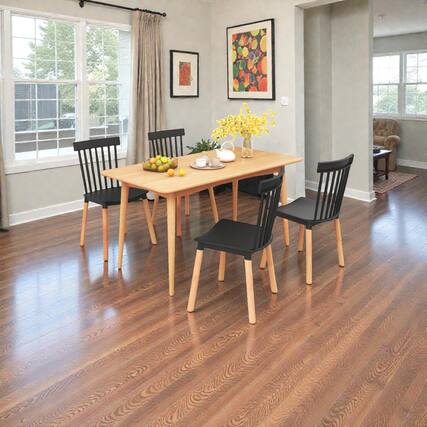 Front. Hivvago - Four Dining Chairs with Sculpted Seats and Timeless Spindle-Back Design - Black.