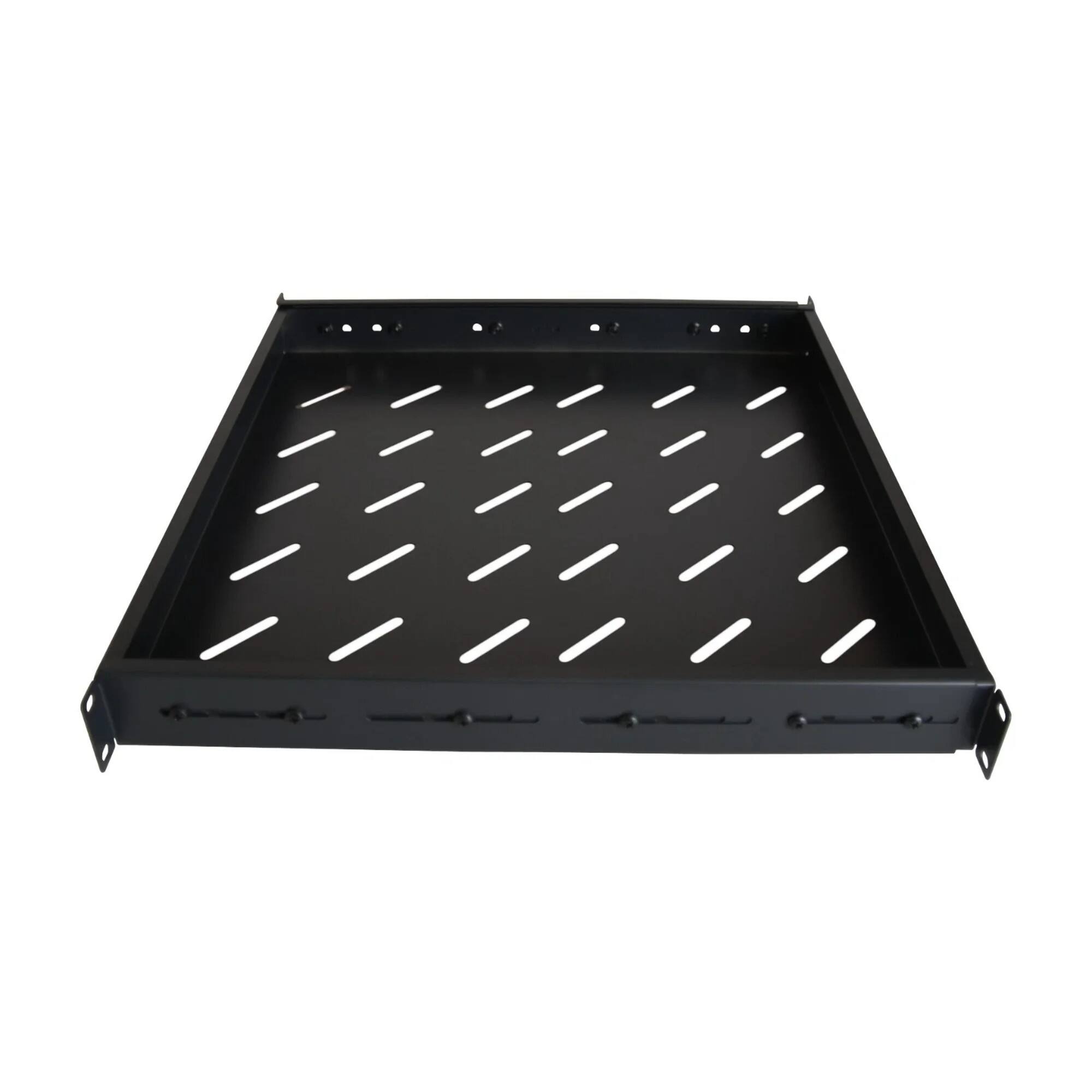 Angle. Cables Direct Online - 1U 19" 4-Post Fixed Vented Server Shelf Rack Mount, Adjustable 17in-33in, 40 lb Capacity - Black.