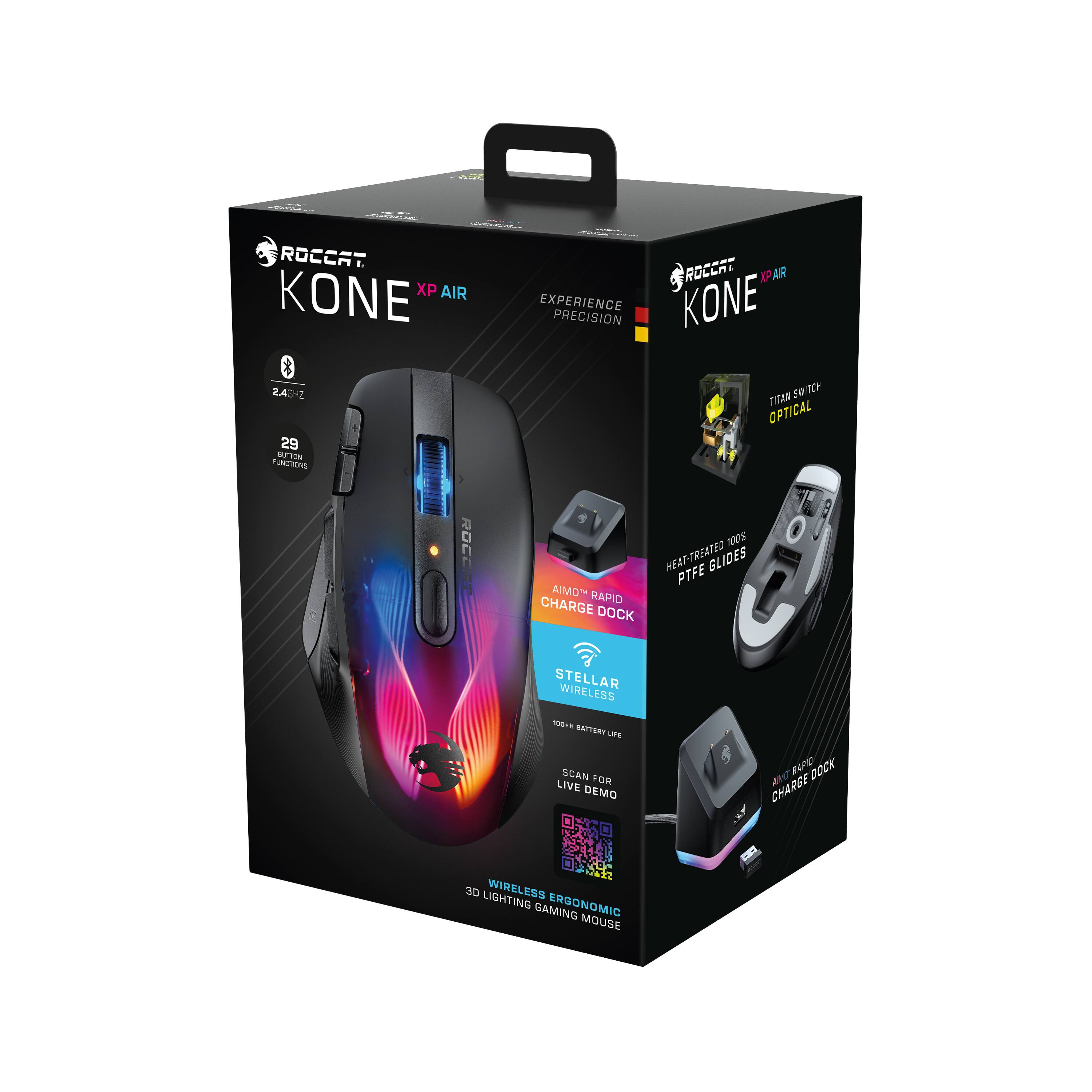 Alt View 15. ROCCAT - Kone XP Air Wireless Optical Gaming Mouse with Charging Dock and AIMO RGB Lighting - Black.