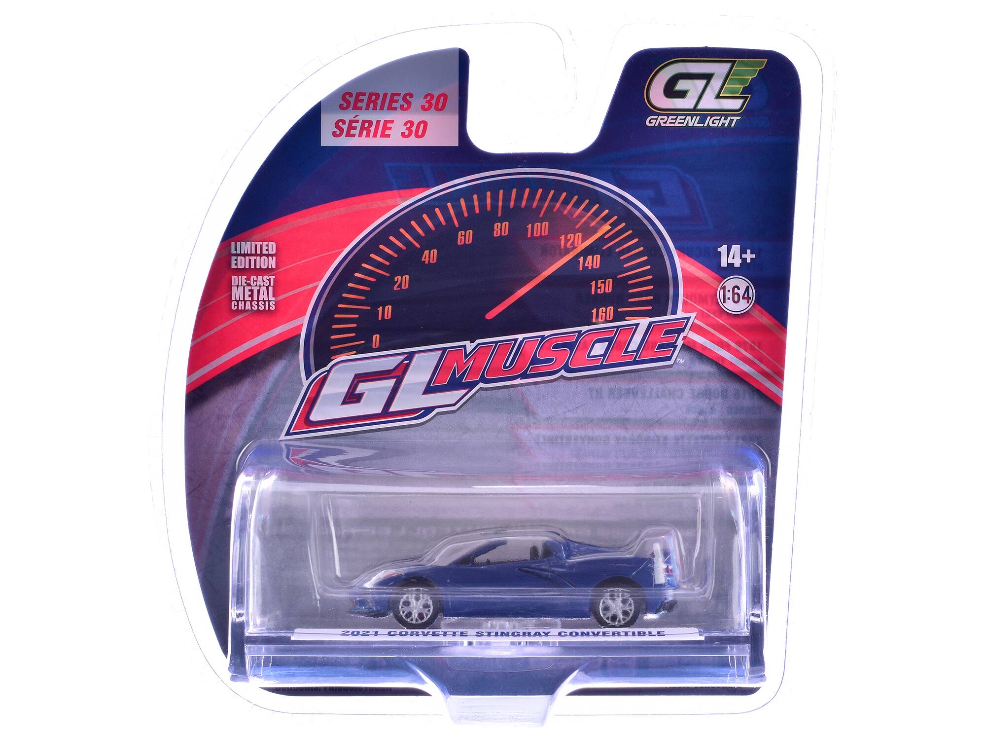 SERIES 30  
SÉRIE 30  
GLE  
GREENLIGHT  
80 100 60 120  
LIMITED EDITION  
40 140  
14+  
DIE-CAST  
20 METAL  
150  
1:64  
CHASSIS  
10  
160  
O  
MUSCLE  
T8  
2X  
CORVETTE  
STINGRAY  
CONVERTIBLE