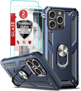 Entronix - iPhone 15 Pro Max Bundle - Protective Case with Kickstand & 2 Screen Protectors - Navy
