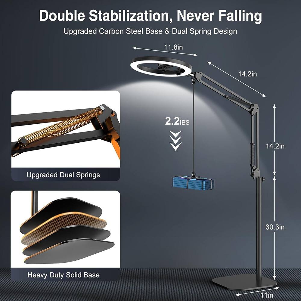 Double Stabilization, Never Falling  
Upgraded Carbon Steel Base & Dual Spring Design  

- Upgraded Dual Springs  
- Heavy Duty Solid Base  

- 11.8in  
- 14.2in  
- 2.2 IBS  
- 14.2in  
- 30.3in  
- 11in