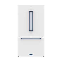 36 in. Wide Gordon Ramsay Series by Thor Kitchen 20.3 Cu. Ft. Counter Depth Refrigerator with Navy Blue Hardware - Matte White