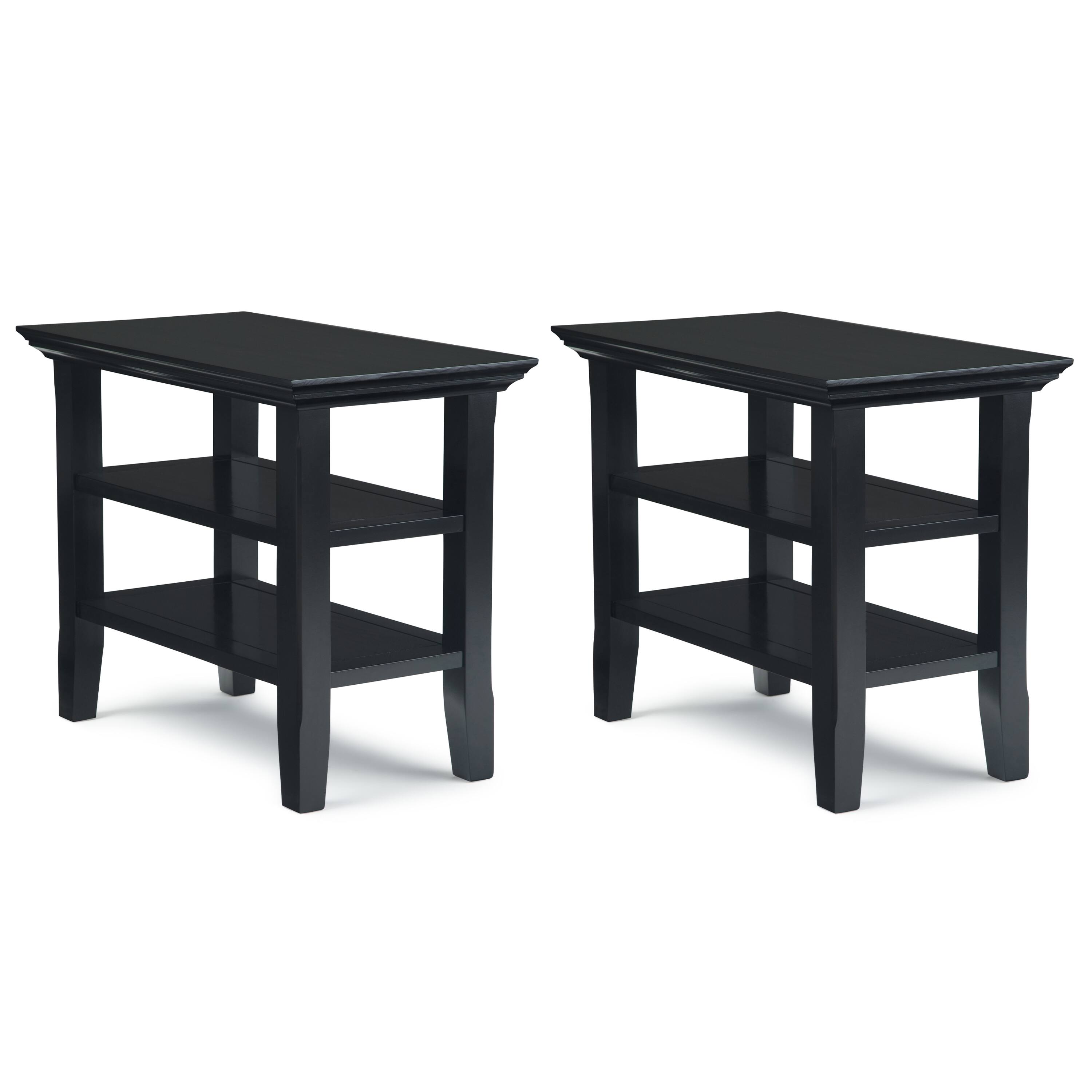Front. Simpli Home - Acadian 14 inch Solid Wood Transitional Narrow Side Table in Black (Set of 2) - Black.