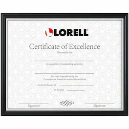 Lorell - Certificate Frame 8.50 x 11 Size Desktop Wall Mountable Vertical Horizontal Black
