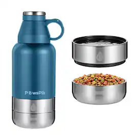 PawsPik - Travel 3-in-1 Dog Water Bottle & Bowl Set - Blue