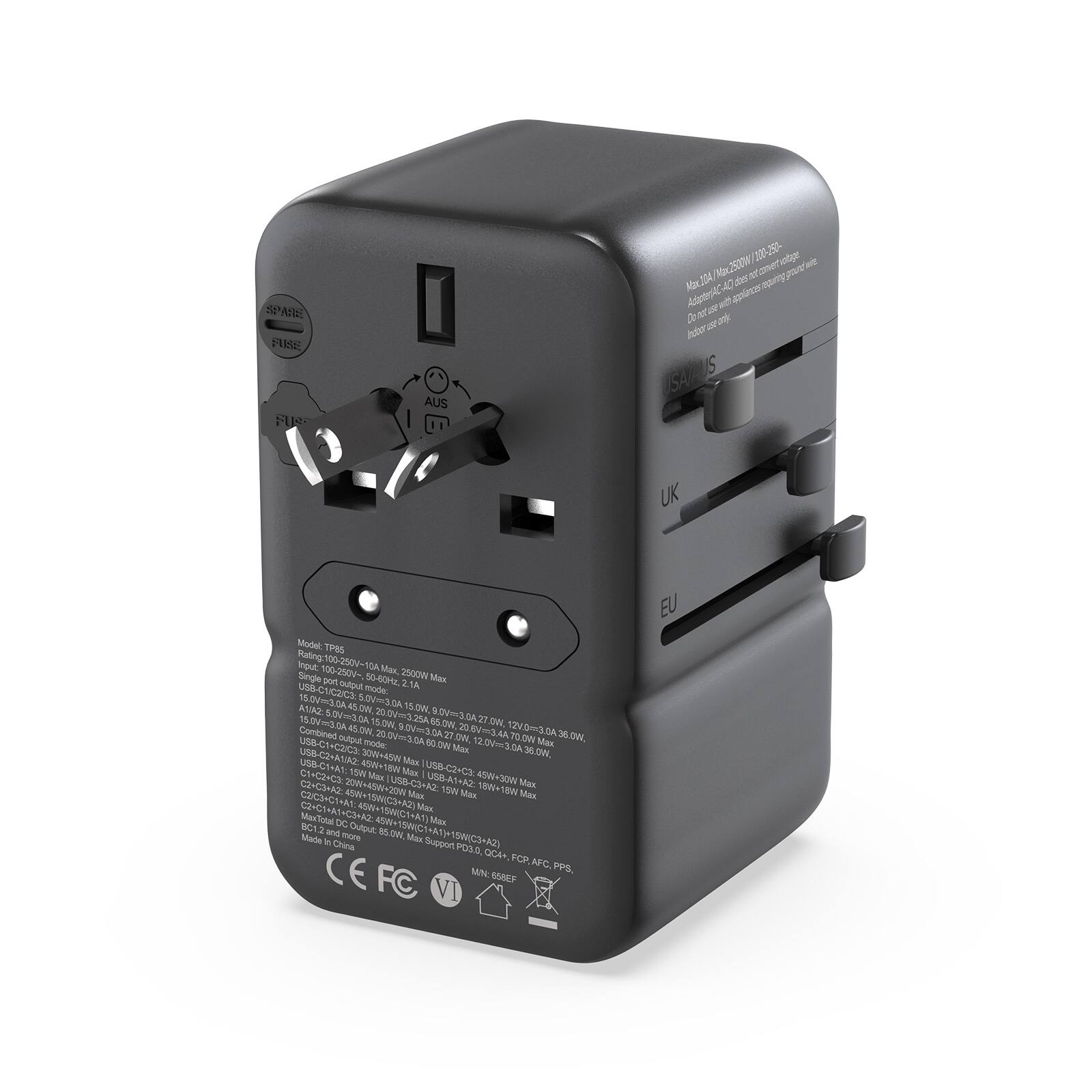 MINIX 85W GaN III Universal Travel Adapter with 3 USB C/2 USB A