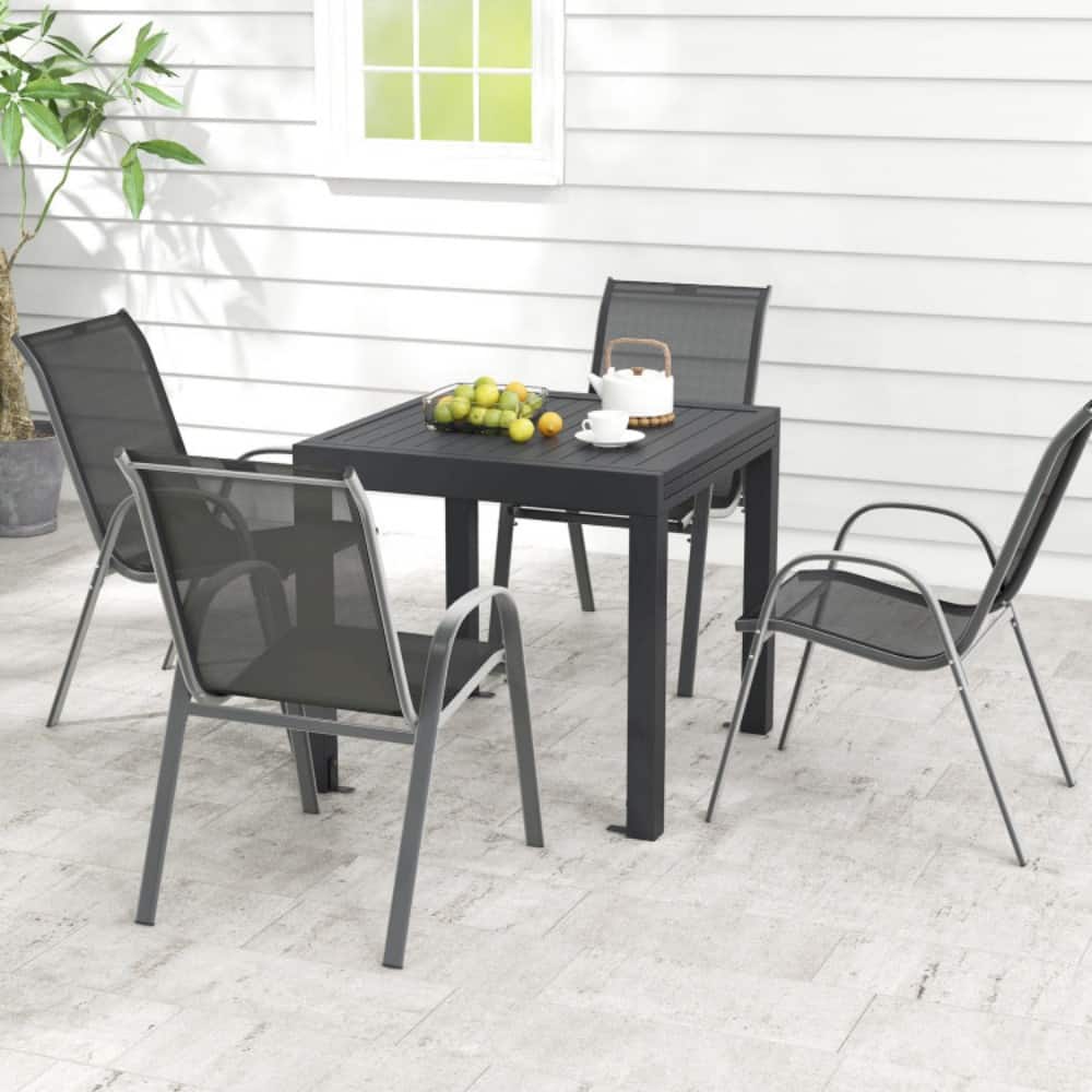 Mondawe - Outdoor Dining Table Set with Extendable Aluminum Table and 4 Stackable Chairs - Black