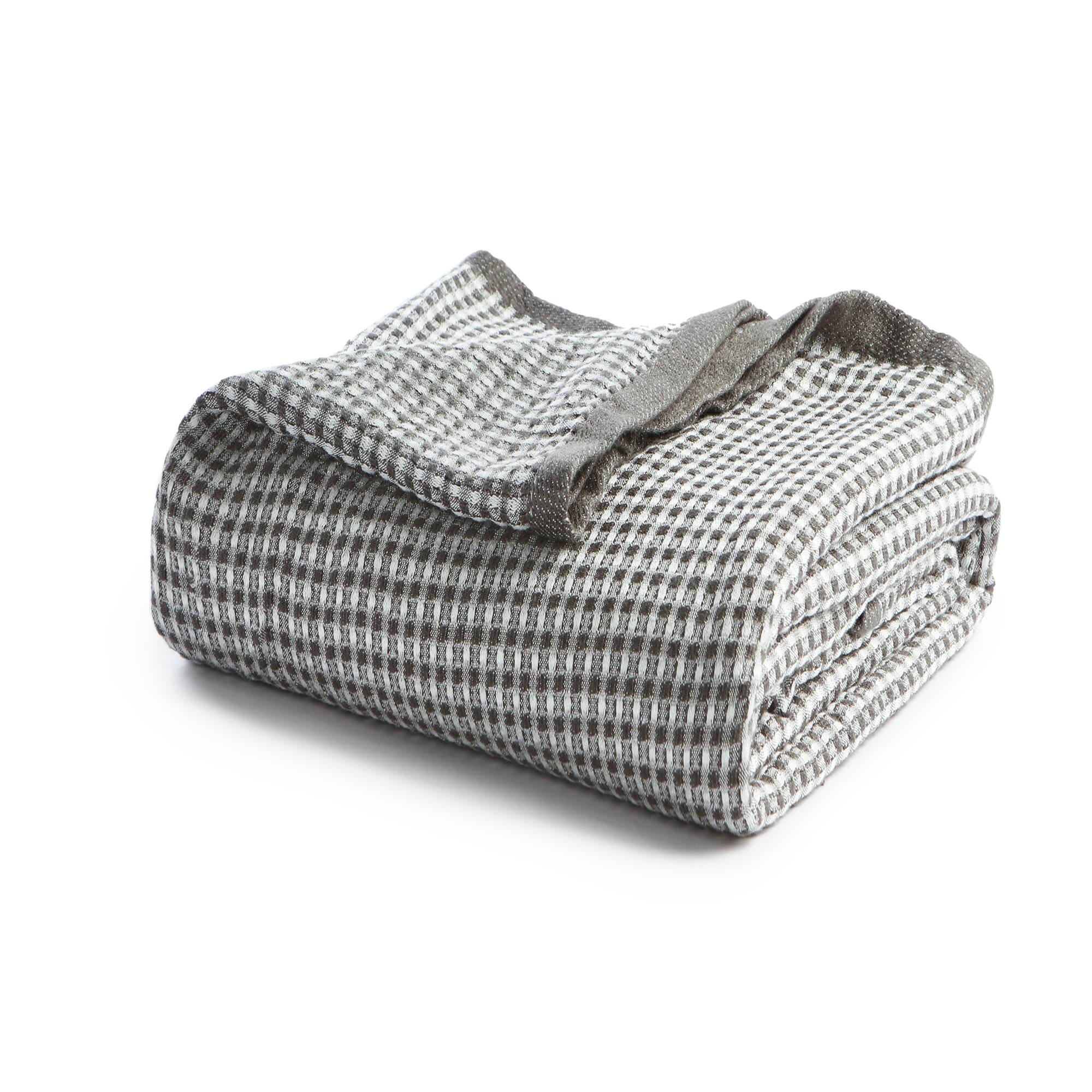 Angle. Peace Nest - Peace Nest Ultra Soft Waffle Weave Knit Throw Blanket, Gray, 80" x 90" - Gray.