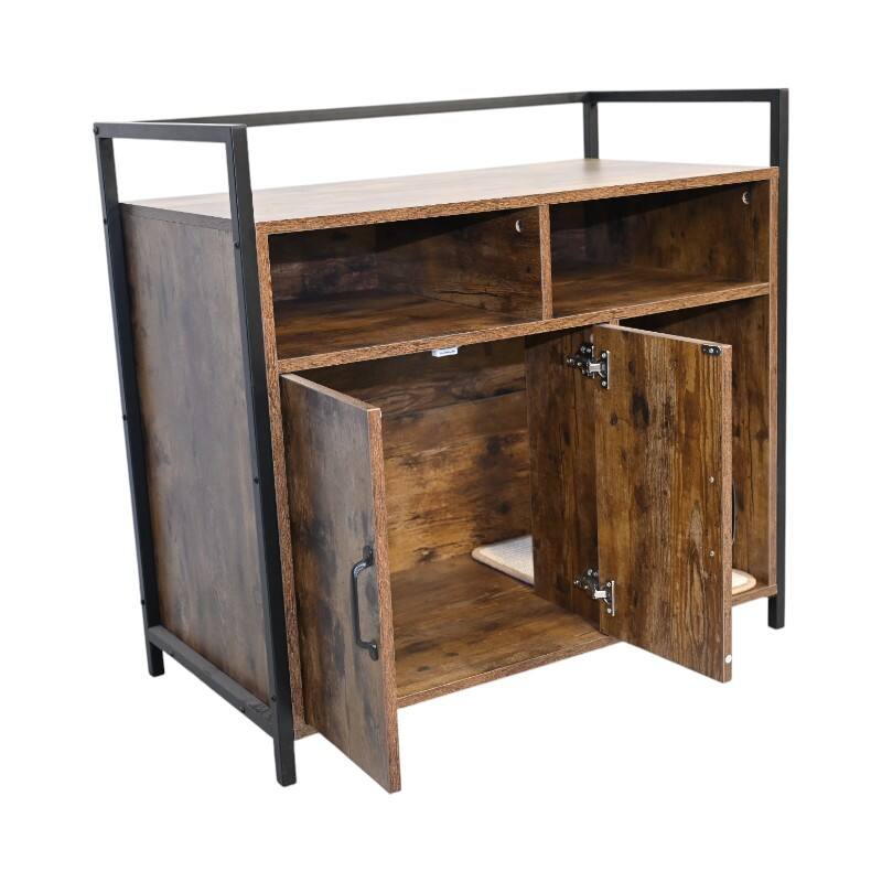 Alt View 2. APRILSOUL - Rustic Brown Wooden Cat Litter Box Enclosure Hidden with Scratching Mat Pet Furniture - Brown.