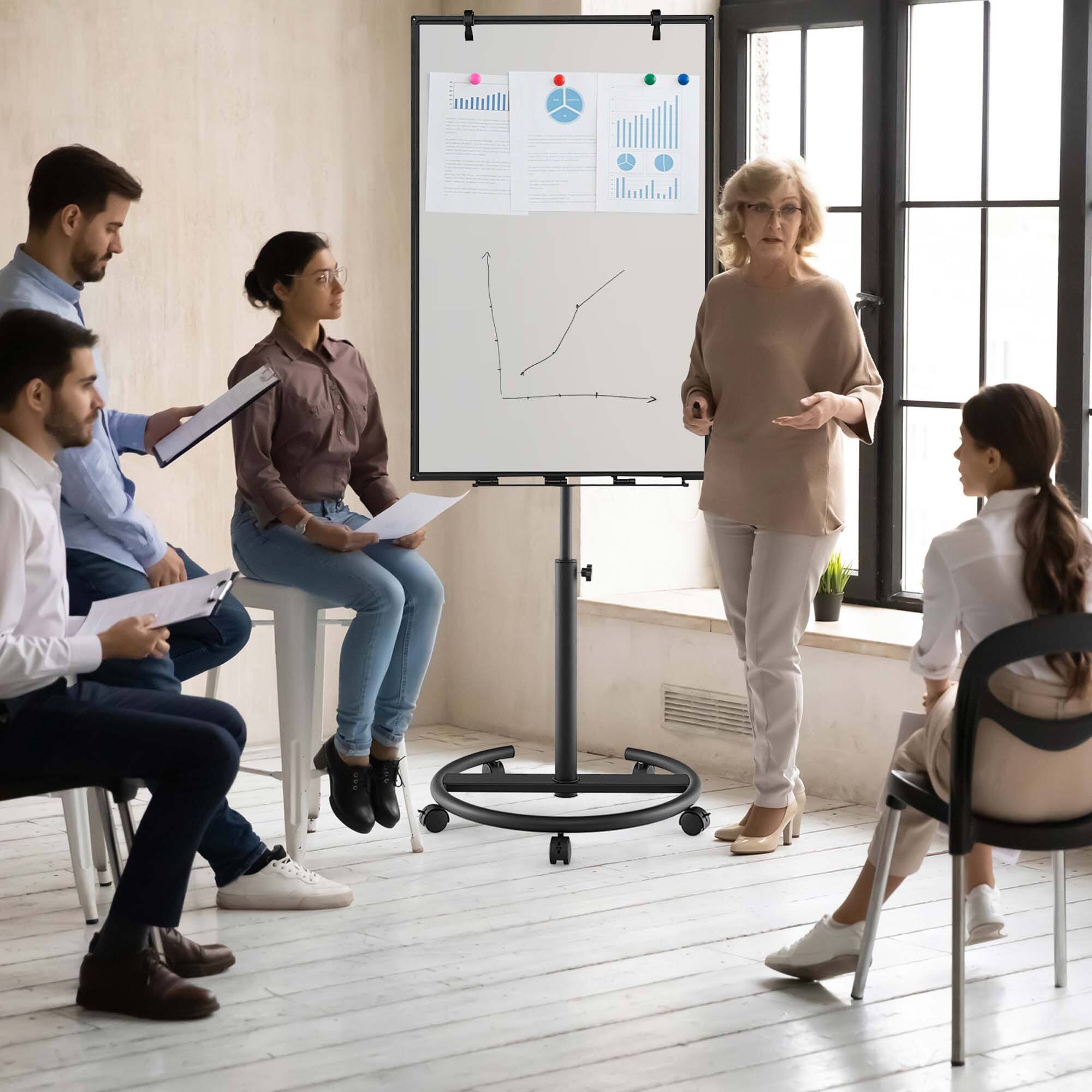 Alt View 4. Costway - Costway Mobile Whiteboard 40'' x 26'' Height Adjustable Magnetic Dry Erase Board with Stand - White + Black.