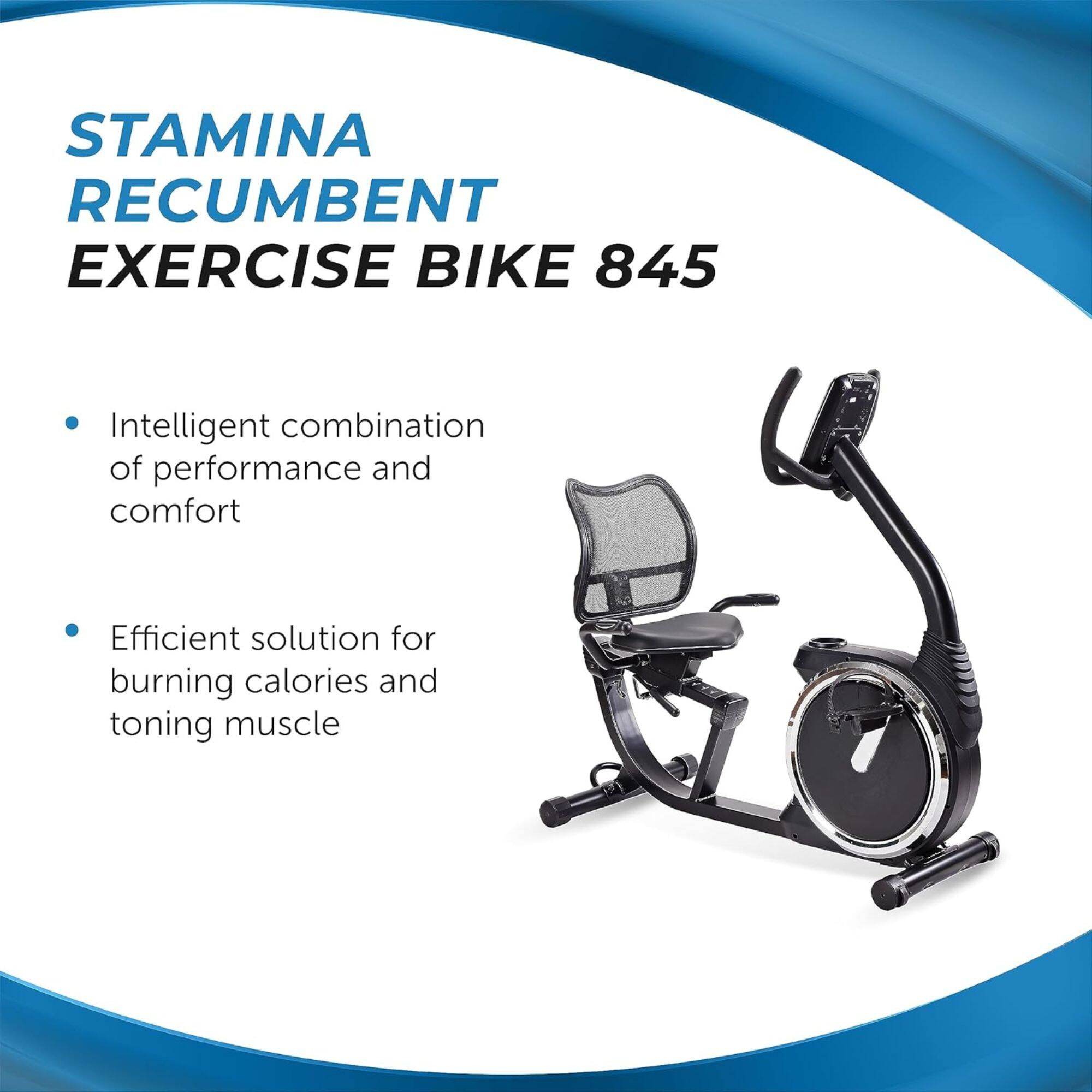 STAMINA RECUMBENT EXERCISE BIKE 845

- Intelligent combination of performance and comfort
- Efficient solution for burning calories and toning muscle