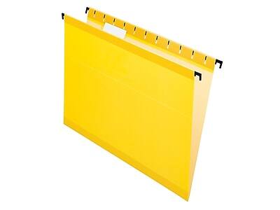 Front. Pendaflex - SureHook Reinforced Hanging File Folders, 5-Tab, Letter Size, 20/Box - Yellow.