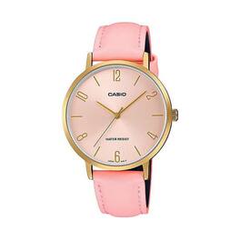 Casio - Women’s Leather Strap Analog Watch with Gold Case -LTP-VT01GL-4BUDF - Pink