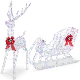Best Choice Products - Lighted Christmas Reindeer & Sleigh Outdoor Decor Set w/ LED Lights - Iridescent - Large