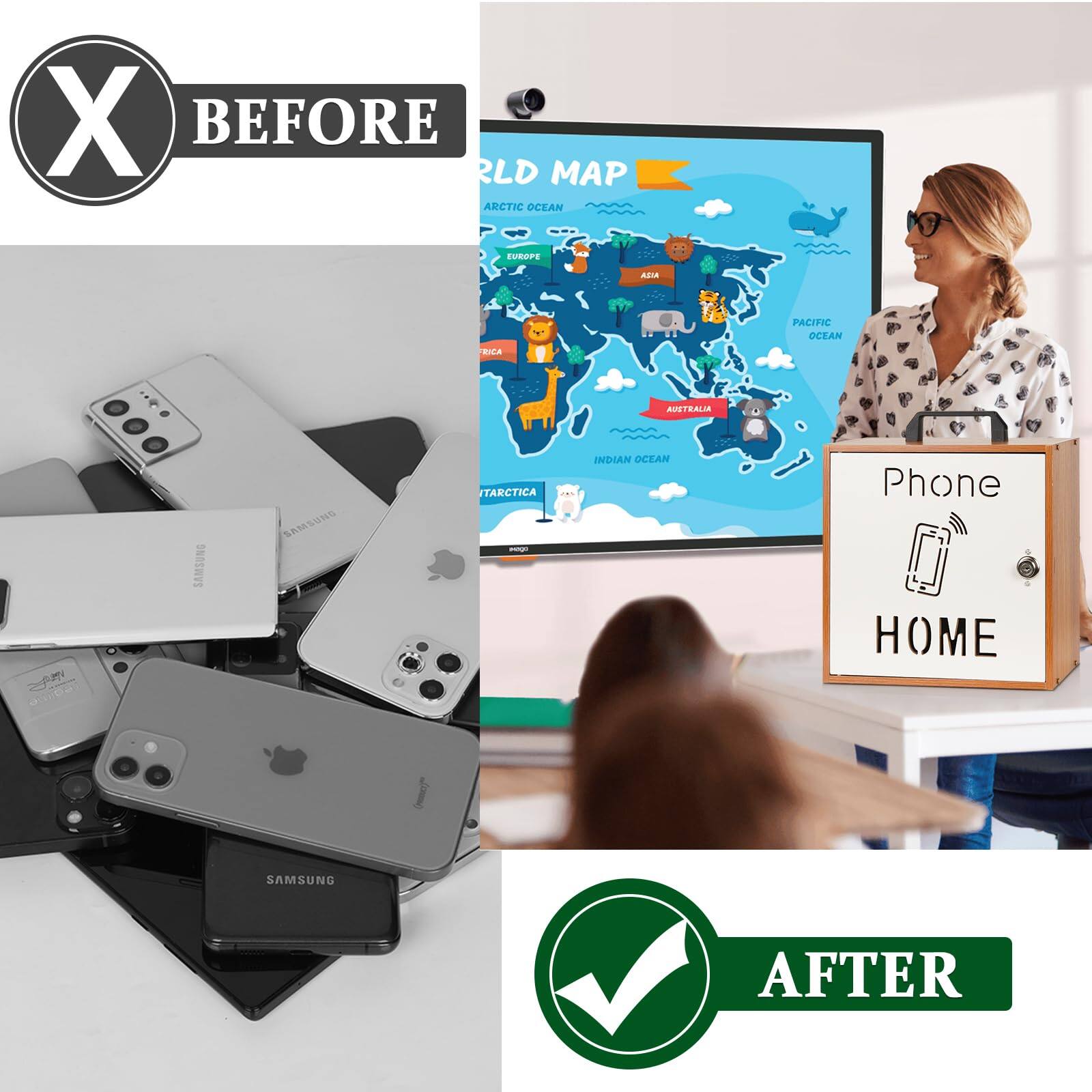 Sure, here is the corrected and grouped text from the image:

**Before:**
- X BEFORE
- WORLD MAP
- ARCTIC OCEAN
- EUROPE
- PACIFIC OCEAN
- AUSTRALIA
- INDIAN OCEAN
- Phone HOME
- SAMSUNG
- AFTER

**After:**
- AFTER