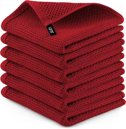 Front. Zulay Kitchen - Zulay Kitchen Towels 6 Pack 100% Cotton Waffle Weave - 12x12” Super Absorbent Dish Towels for Kitchen - Red.